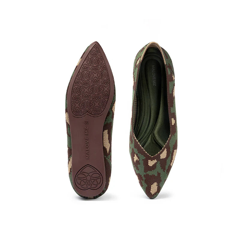Leopard Print Pointed Toe Work Shoes - Green