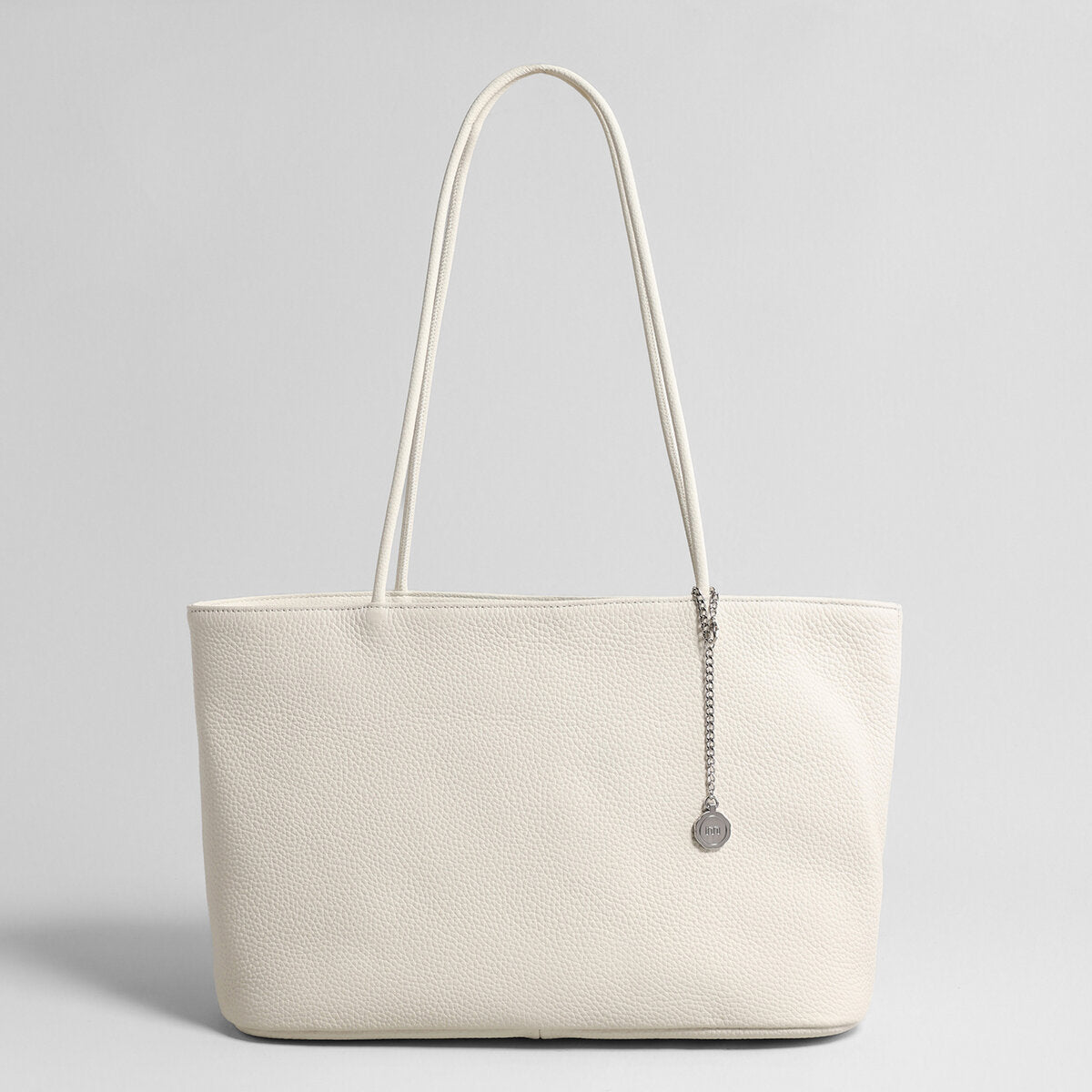 Pebbled Leather Open-Top Tote Bag - Ivory