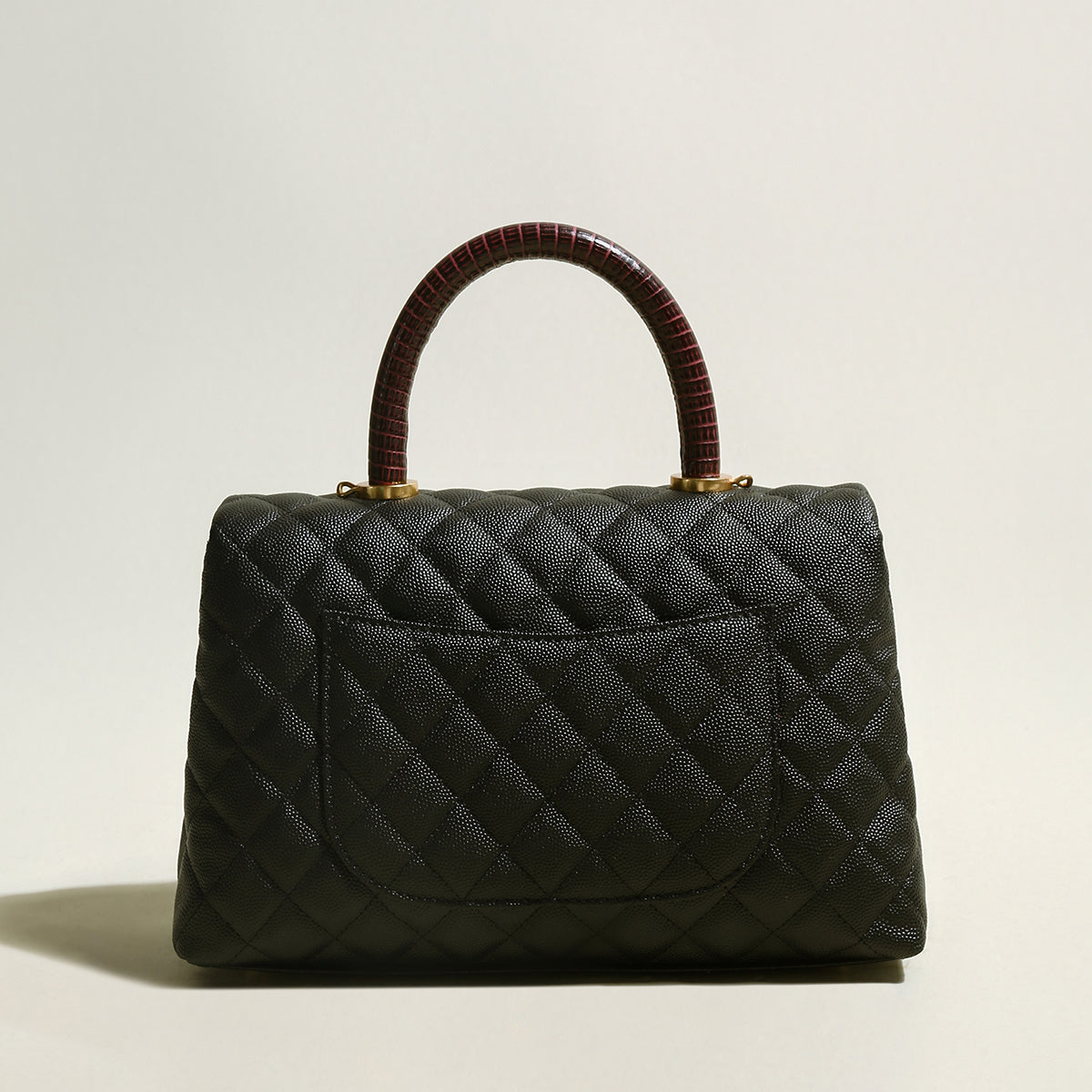 Black Quilted Caviar Leather Top Handle Bag - Black