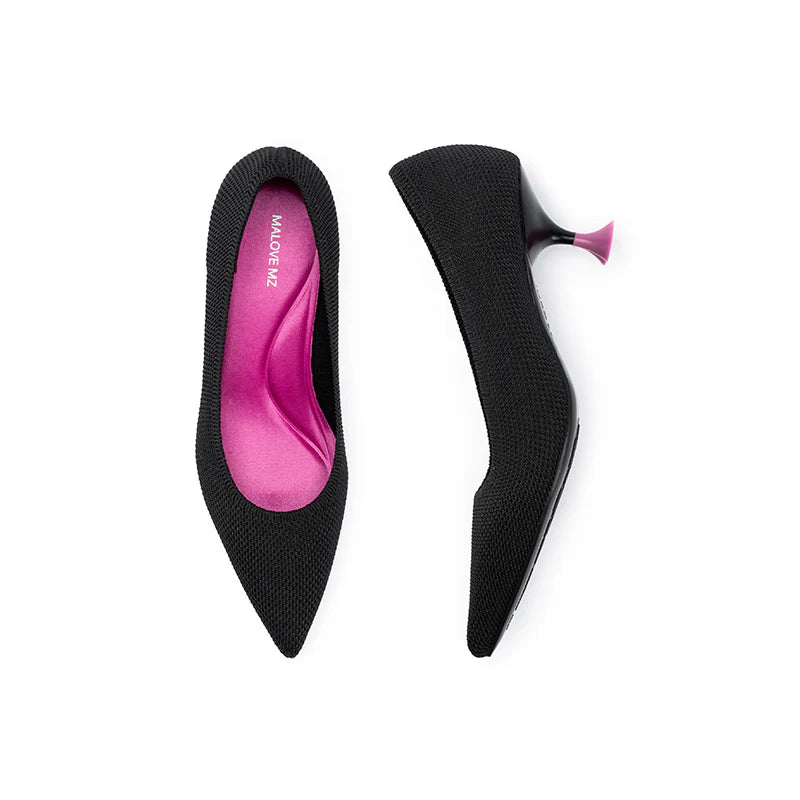 Classy Madam Pointed Toe Kitten Heels - Black