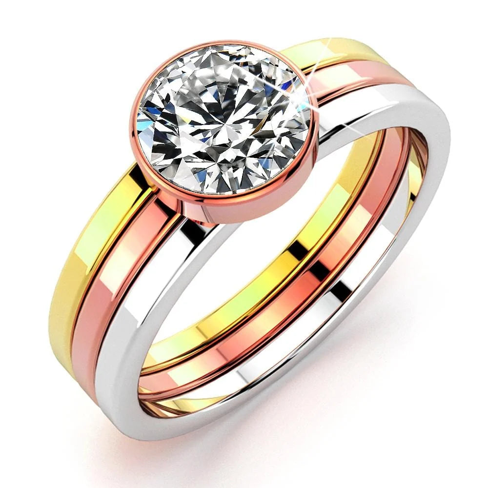 Bullion Gold Britney Tri-Tone Stackable Ring