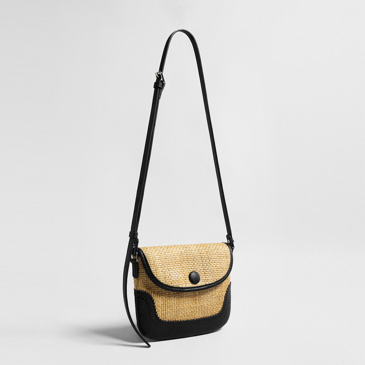 Handwoven Straw Saddle Crossbody - Black