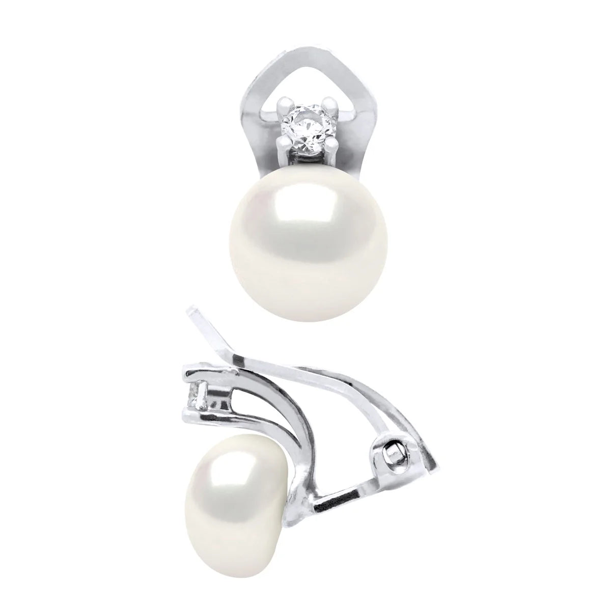 Earrings Freshwater Pearl & Cubic Zirconia White Sterling Silver 8mm