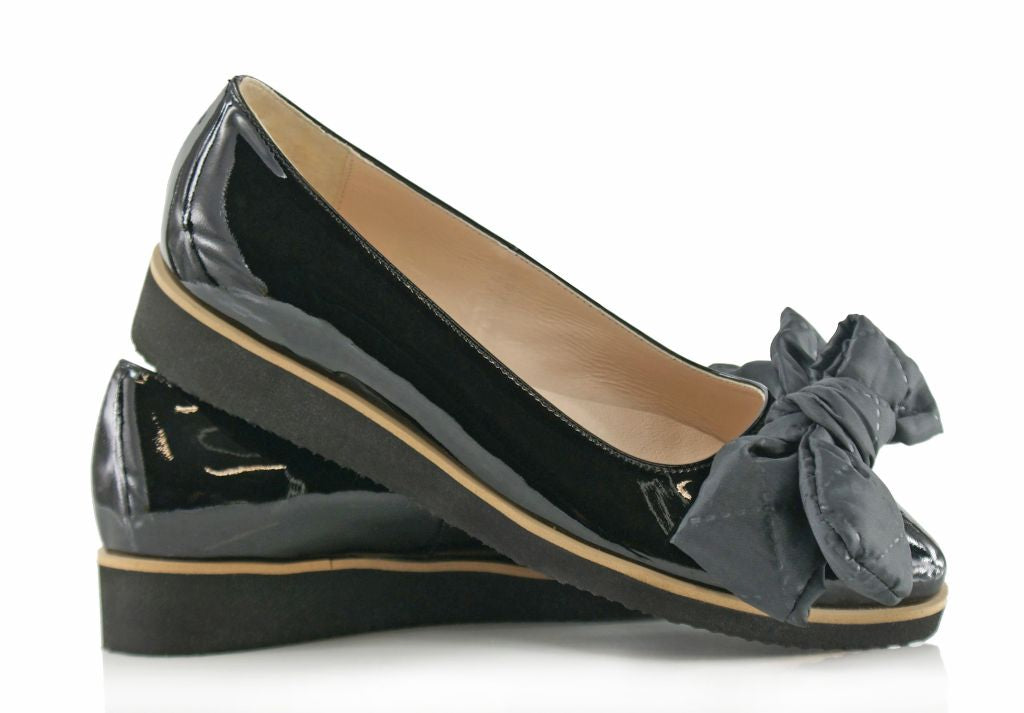Bosccolo Womens Ballerina With Big Bow - Black Lacquered