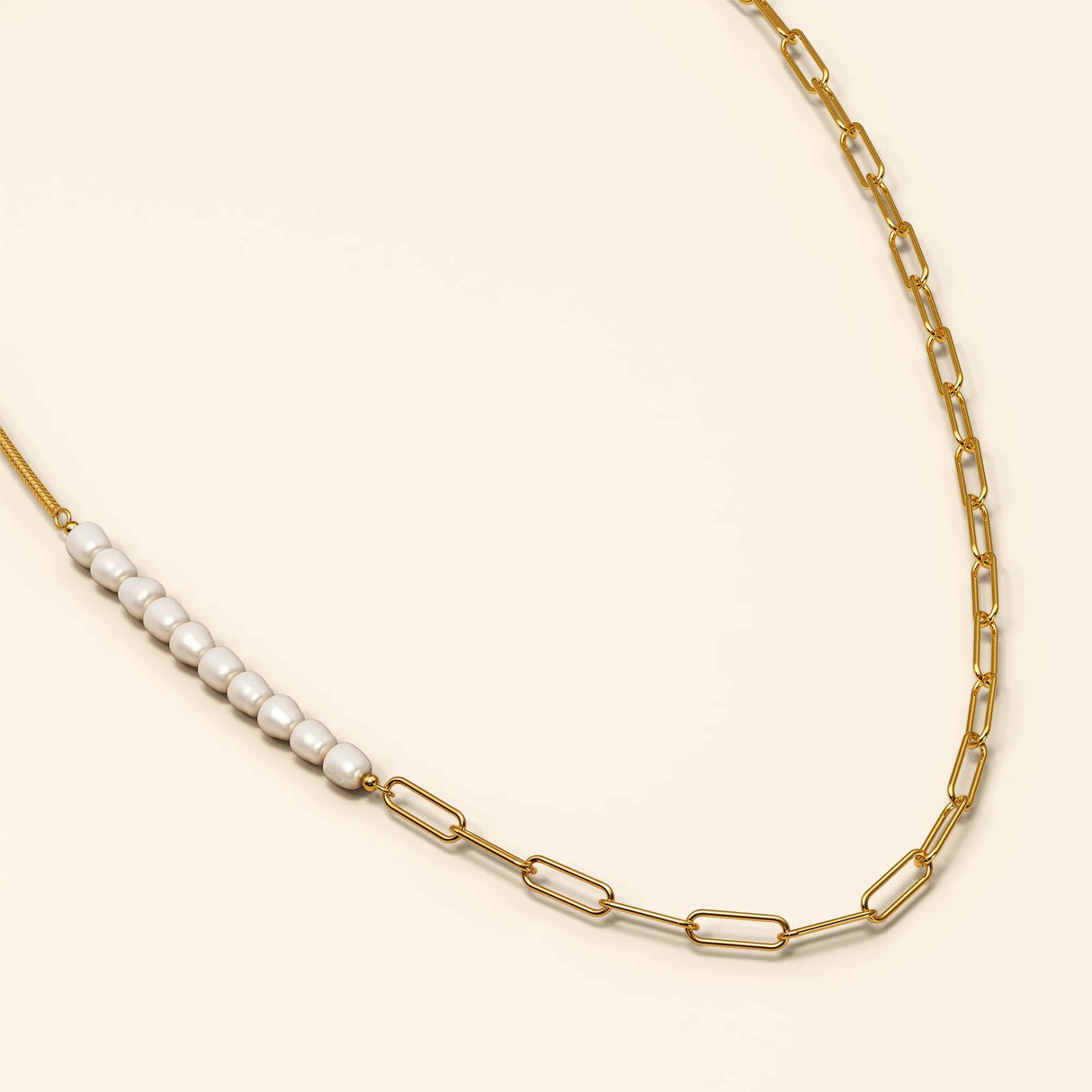 Bullion Gold Cuban Pearl Paperclip Necklace in Gold