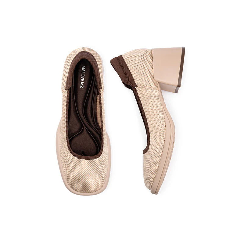 Vintage Square Toe Mary Jane Pumps - Nude