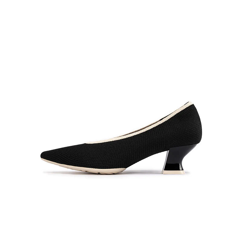 Modish Slip-On Block Heel Pumps - Black
