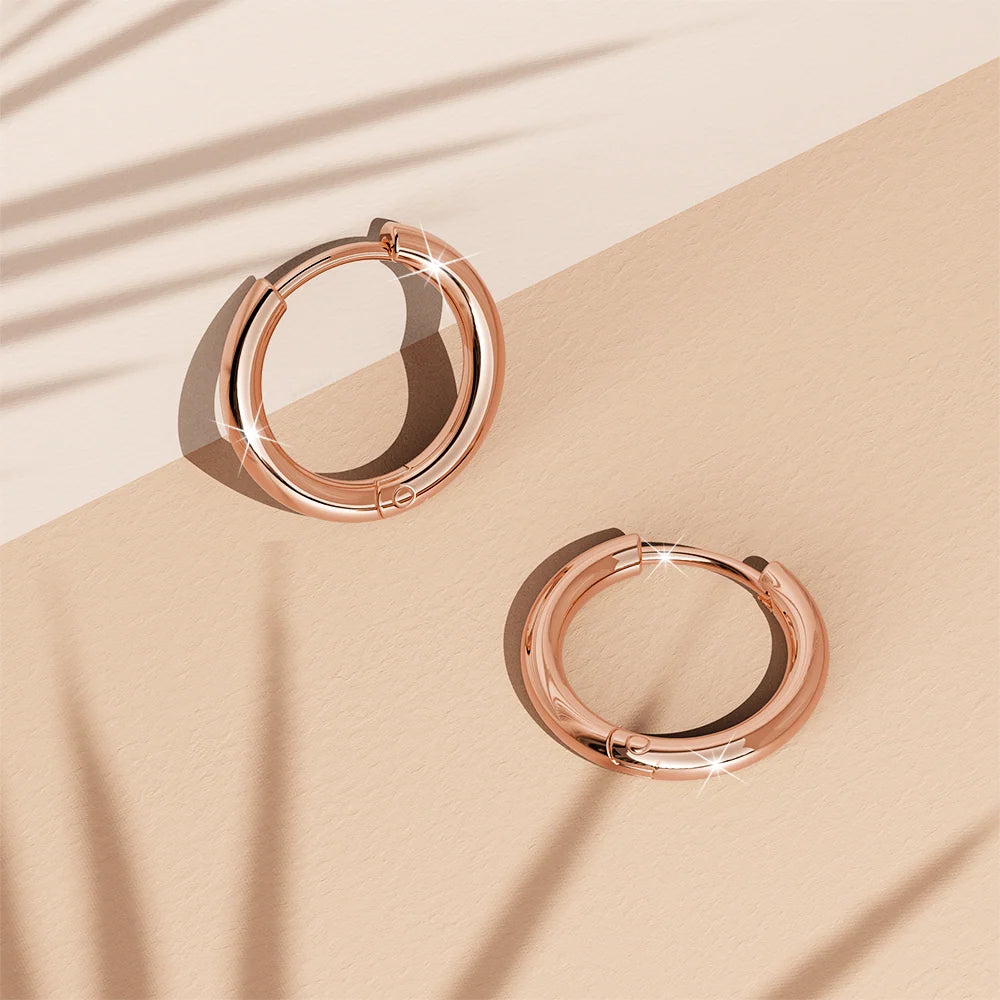 Bullion Gold Royal Hoop Rose Gold Layered Earrings 14mm
