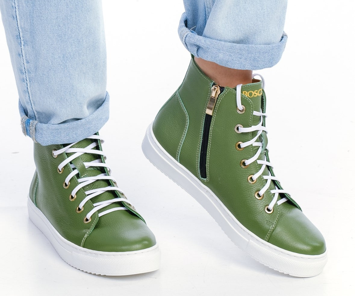 Bosccolo Womens Sneakers With Zipper - Green/White