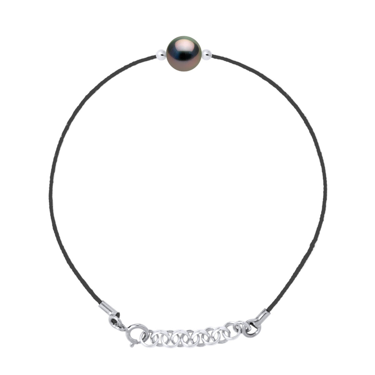 Bracelet "Love Links" In Twisted Nylon of Black - Adorned - Longueur 42 cm