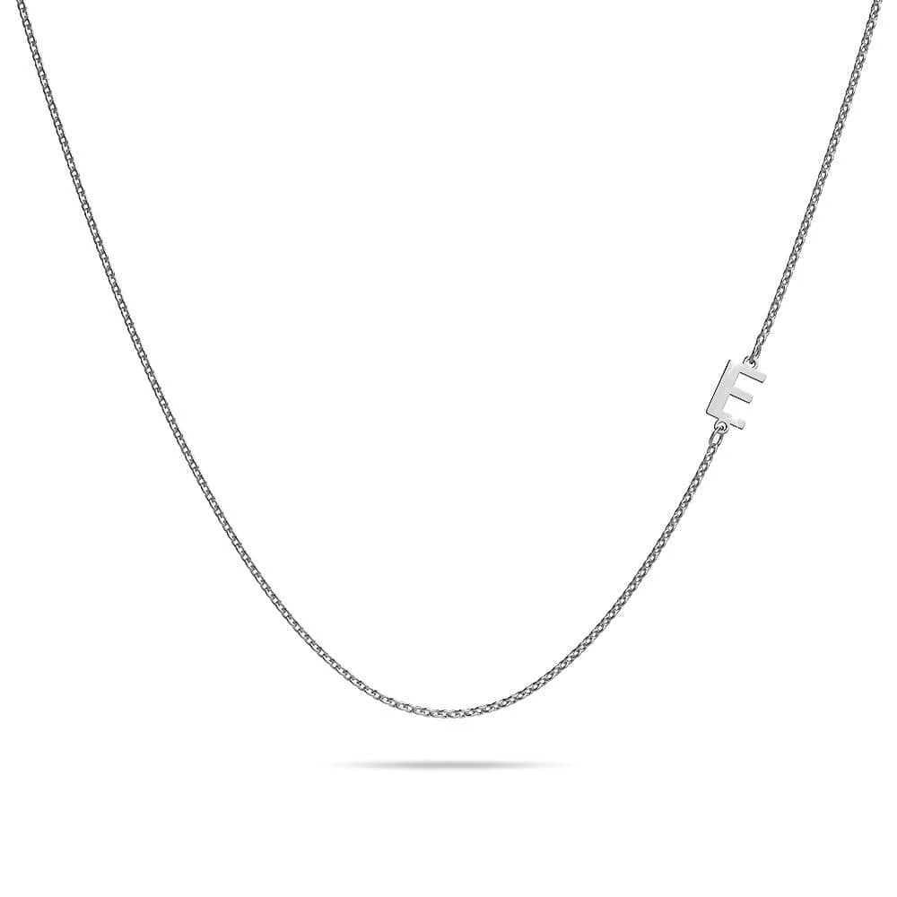 Bullion Gold Bold Alphabet Letter Initial Charm Necklace in White Gold Tone