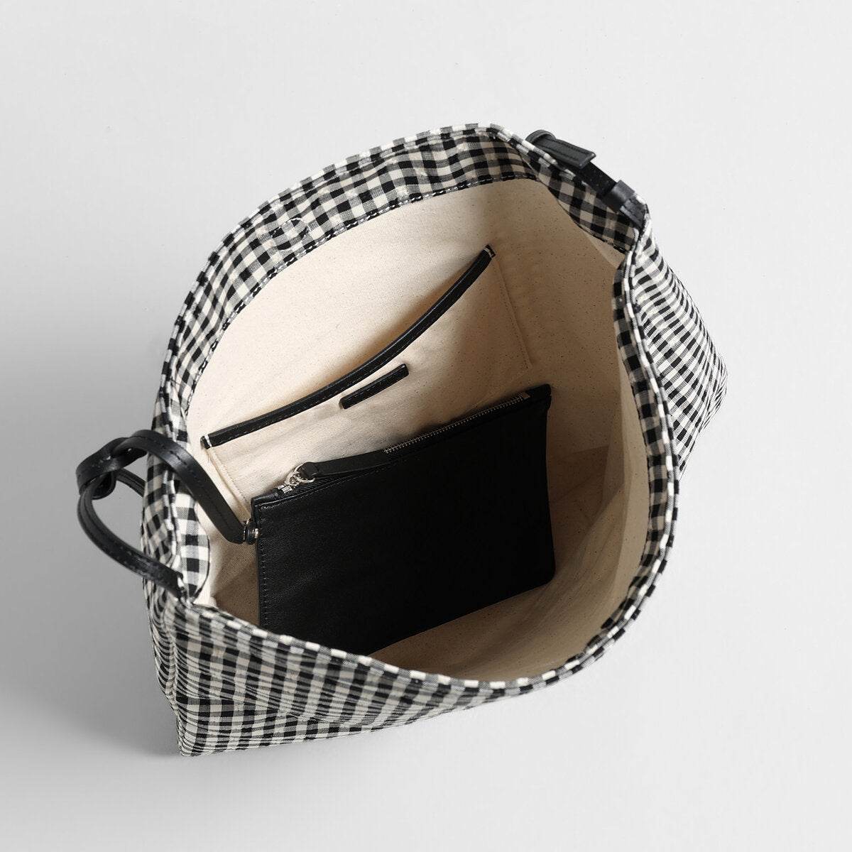 Check Print Canvas Hobo Tote Bag - Black