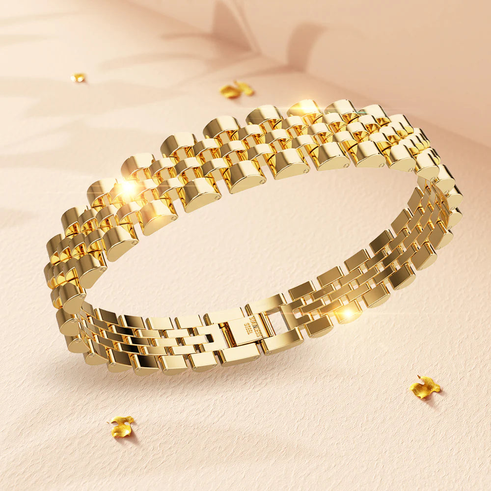 Bullion Gold Brick Gold Layered Stainless Steel Bracelet