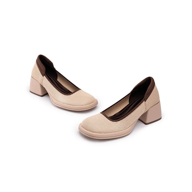 Vintage Square Toe Mary Jane Pumps - Nude