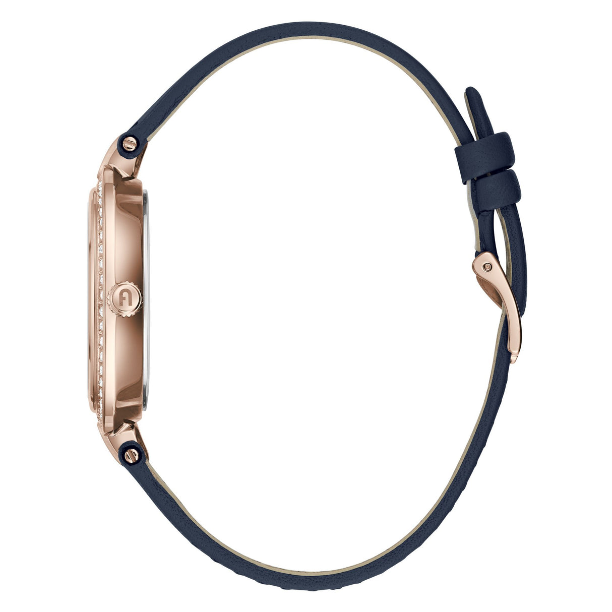 Furla Logo Links Crystal Rosegold Blue Leather