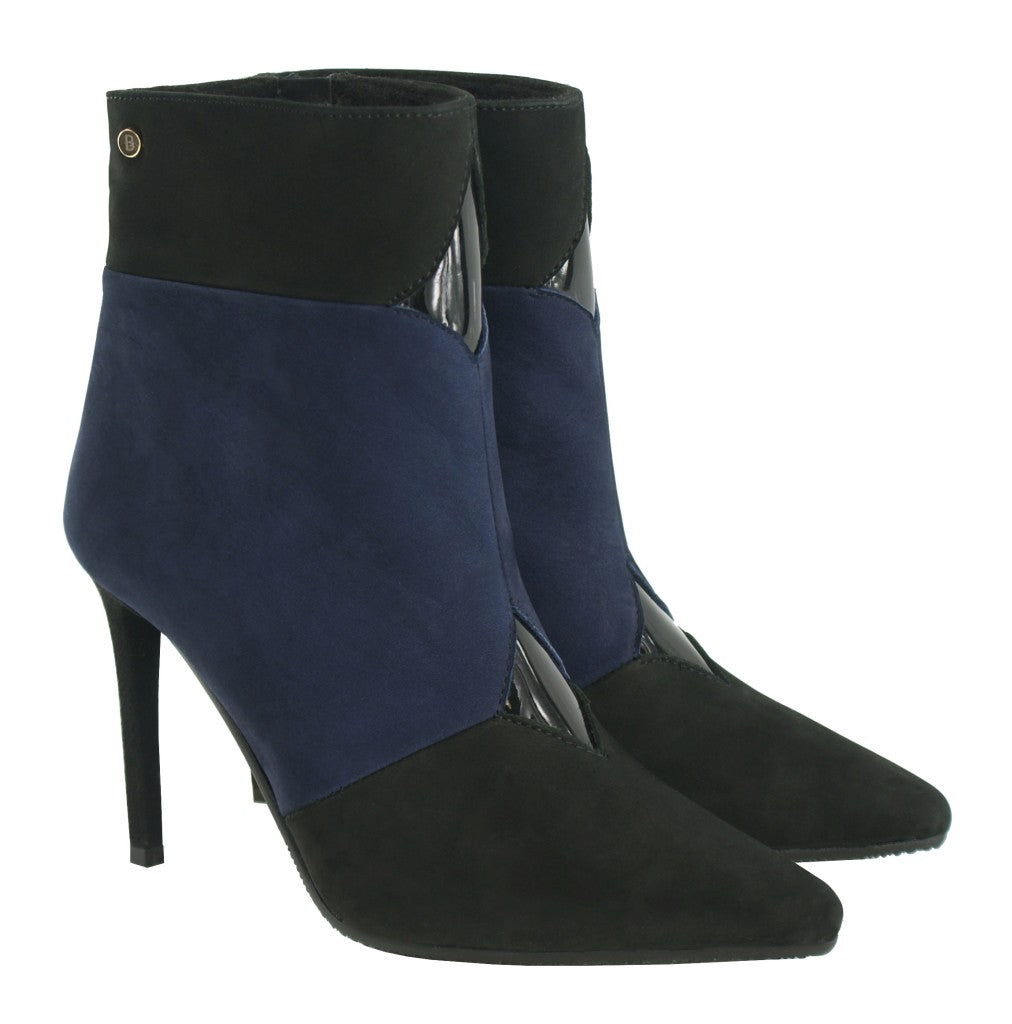 Bosccolo Womens Spike Heel Boots - Navy Blue/Black Nubuk