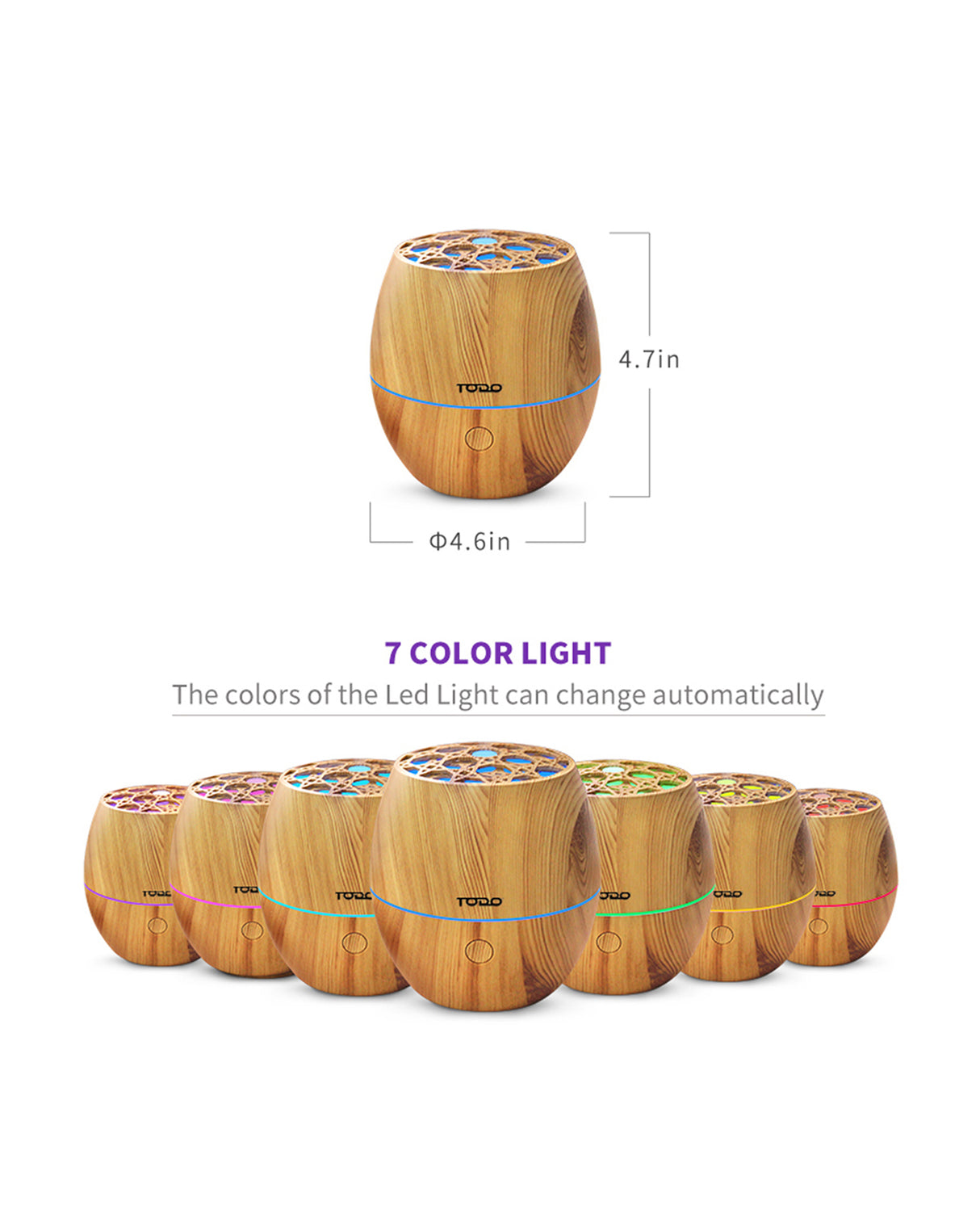 TODO 120ml Humidifier Aromatherapy Diffuser 7 Colour Led Ultrasonic Mist - Woodgrain