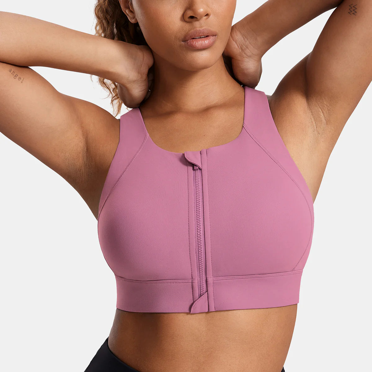 Power On Zip Front Racerback High Impact Sports Bra - Pink
