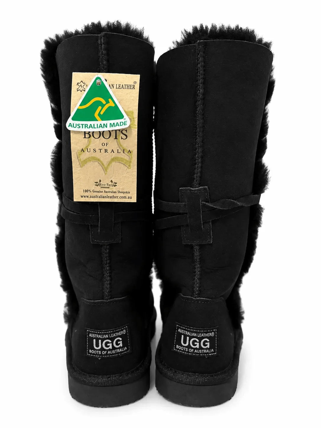 Australian Leather Ugg Long Boho Tassel Tie Sheep Skin - Black - AU6