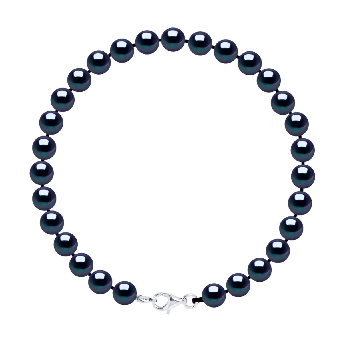 Bracelet of Real Cultured Freshwater Pearls Round 6-7 mm - Black "Tahitian Style"