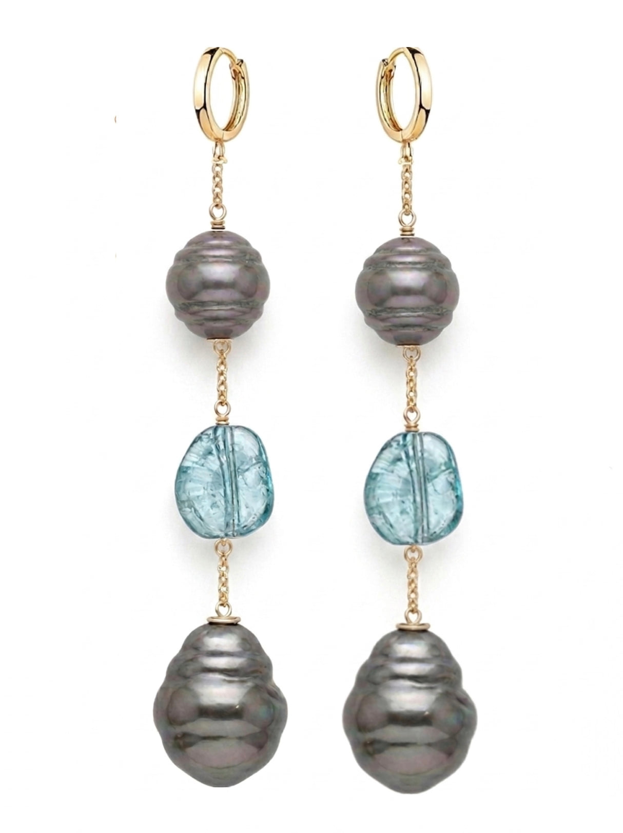 Liv Oliver 18K Gold Baroque Chain Drop Earrings