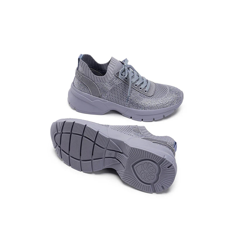 Rhinestone Mesh Knit Chunky Platform Sneakers - Grey
