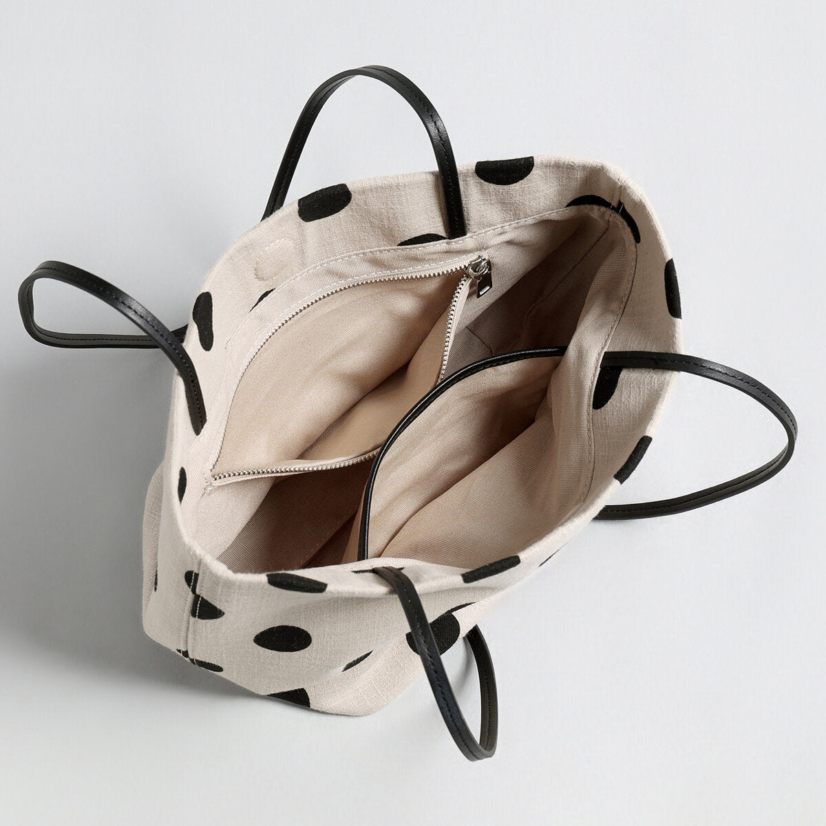 Polka Dot Canvas Tote - Ivory