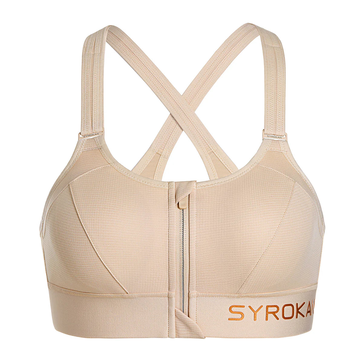 Zip Front Large Padded High Impact Sports Bra - Beige