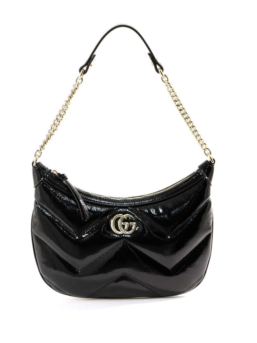 Gucci Quilted Patent Leather Shoulder Bag - Black