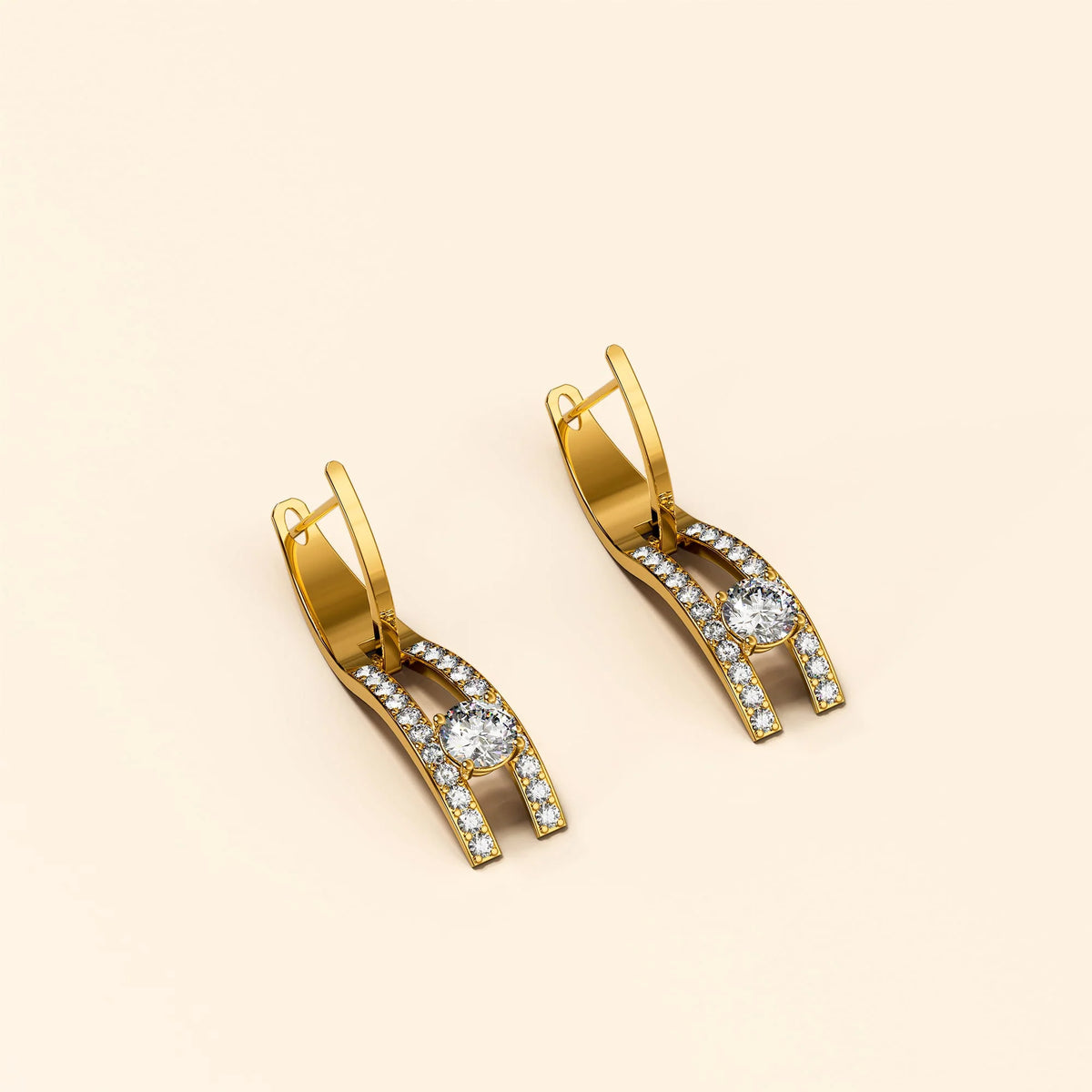 Bullion Gold Throne Sparkling Zirconia Latch Back Earrings