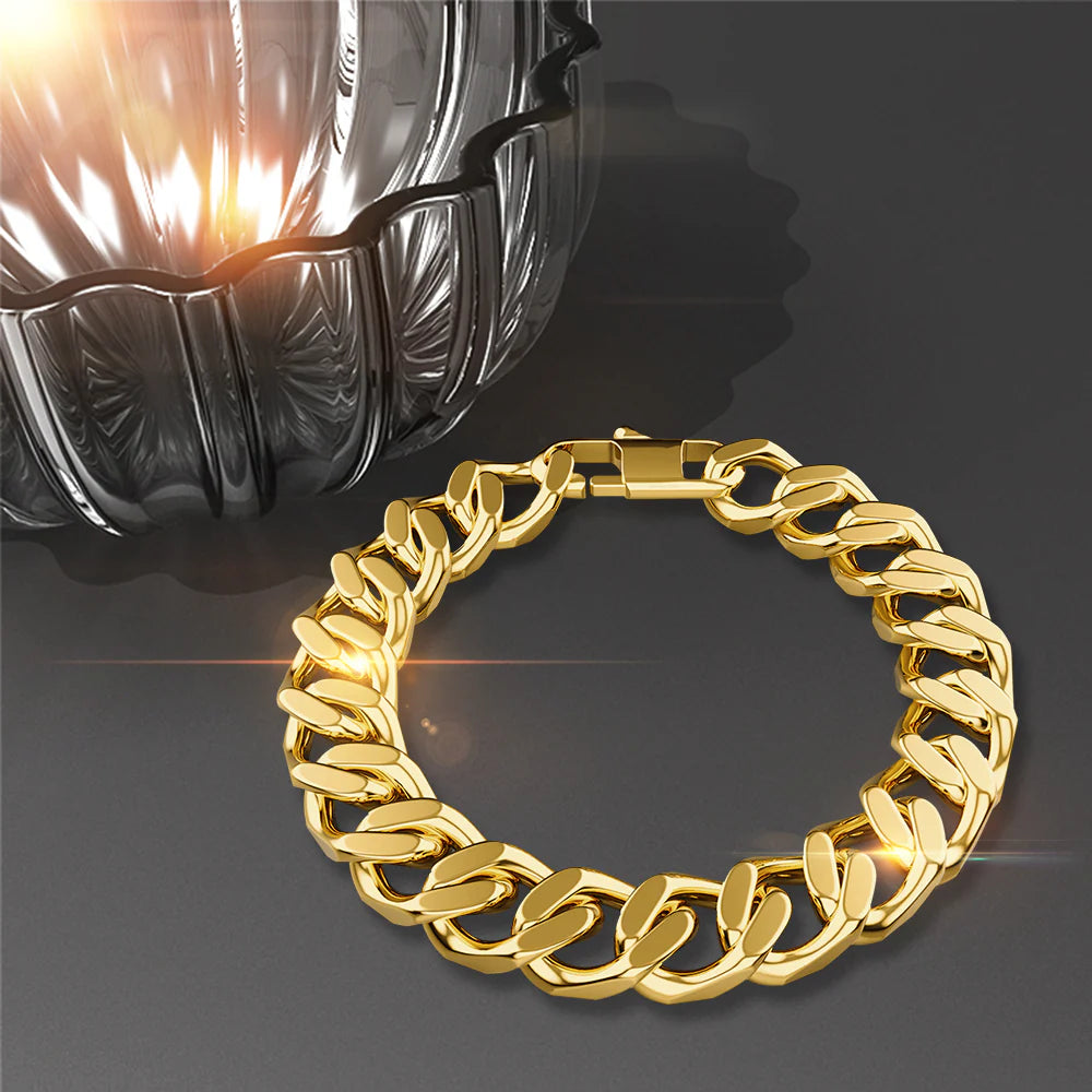 Bullion Gold Muse Cuban Gold Layered Stainless Steel Chain Bracelet