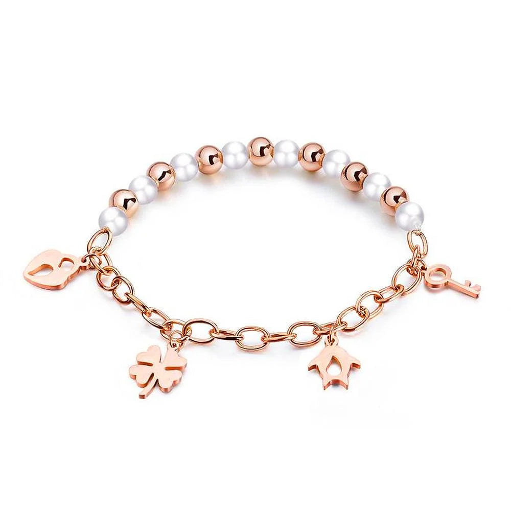 Bullion Gold Polished Charm Bracelet In Rose Gold