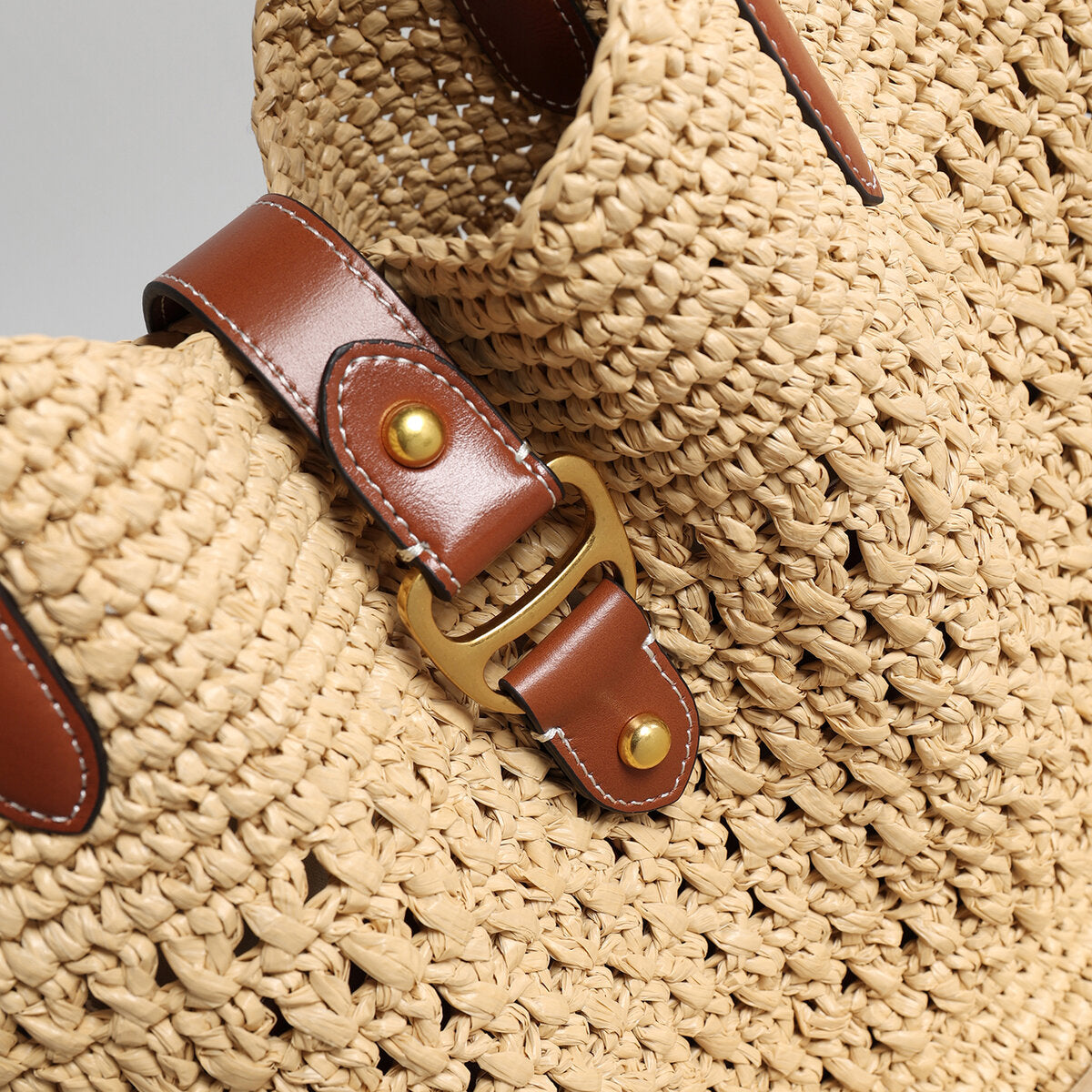 Handwoven Raffia Crochet Tote Bag - Natural
