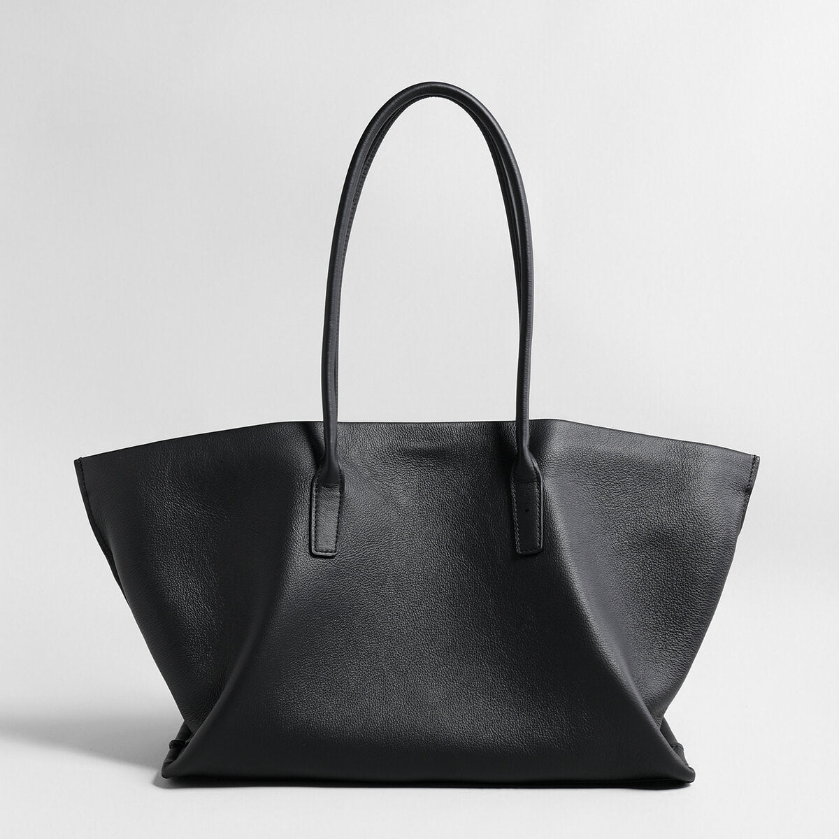 Pebbled Leather Wing Tote Bag - Black