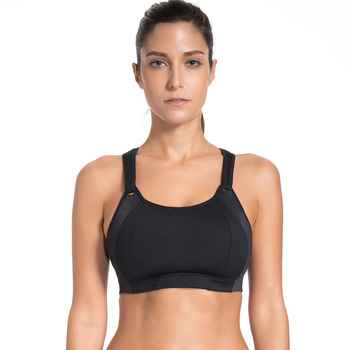High Impact Mesh Insert Wireless Running Bra - Black