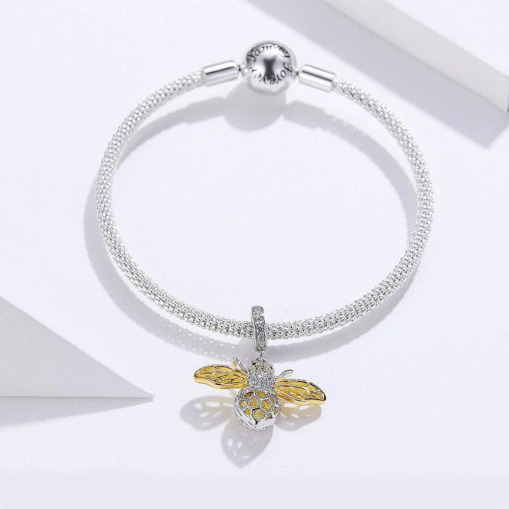 Solid 925 Sterling Silver Crystal Yellow Bee Animal Bracelet