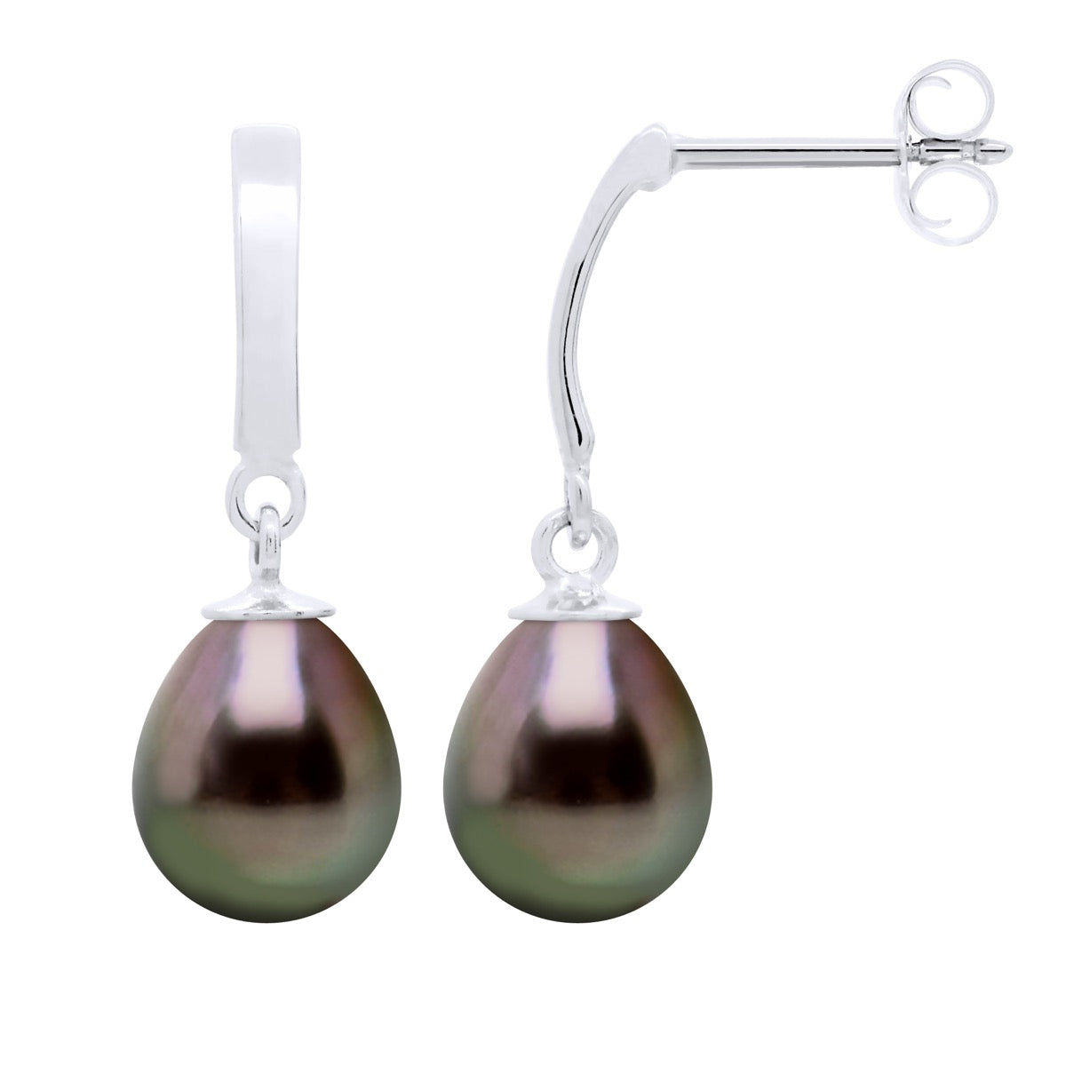 Earrings Prestige Articulated In White Gold 375 and Real Cultured Tahiti Pearls Pear 8-9 mm - Height Earrings 2,7 cm