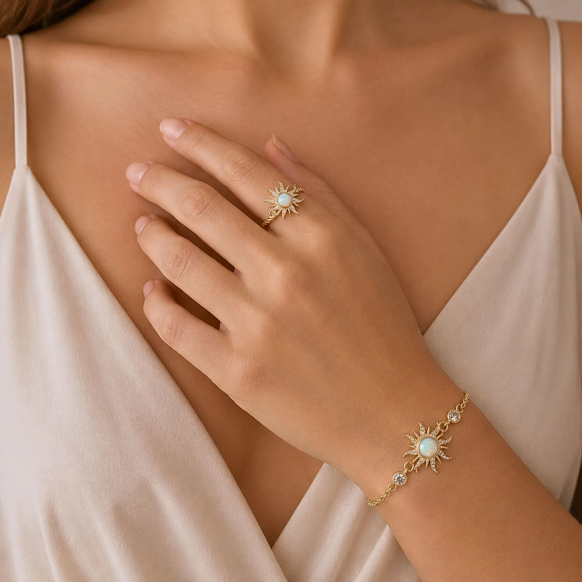 Bullion Gold Adjustable Celestial Opal Sun Ring