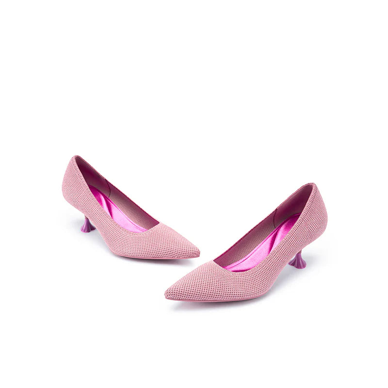 Classy Madam Pointed Toe Kitten Heels - Pink