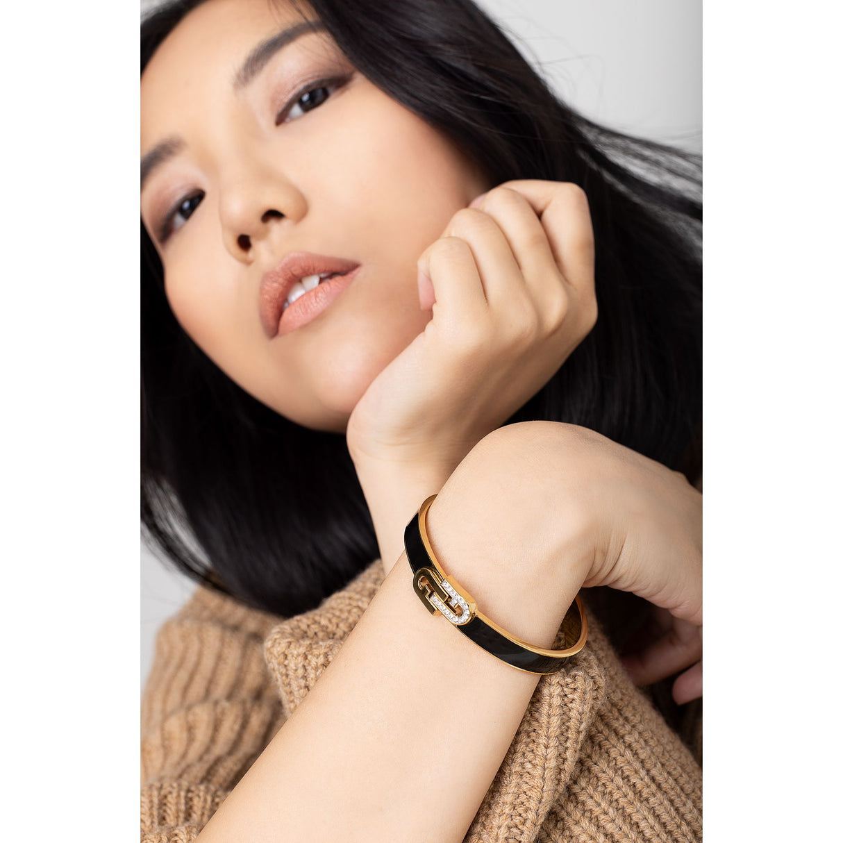 Furla Crystal Black Enamel Gold Bangle