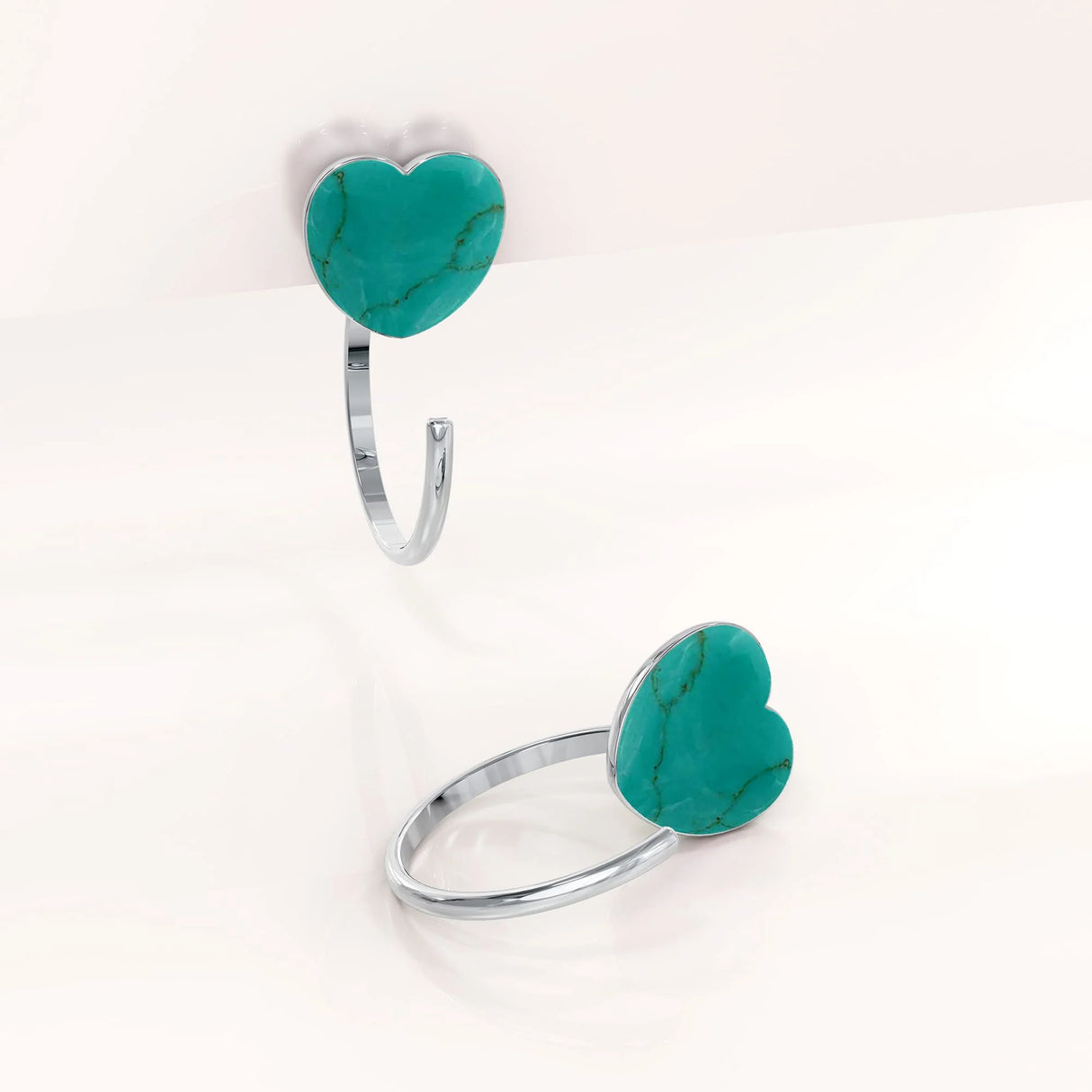 Solid 925 Sterling Silver Turquoise Blue Resin Heart Hook Earrings