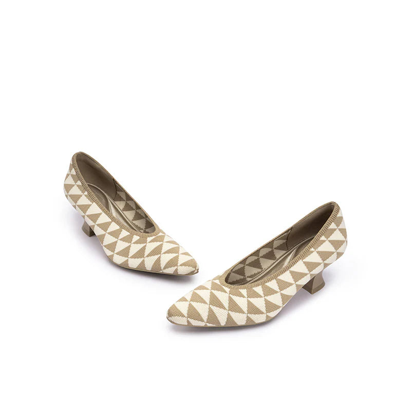 French Chic Geometric Low Heels - Cream