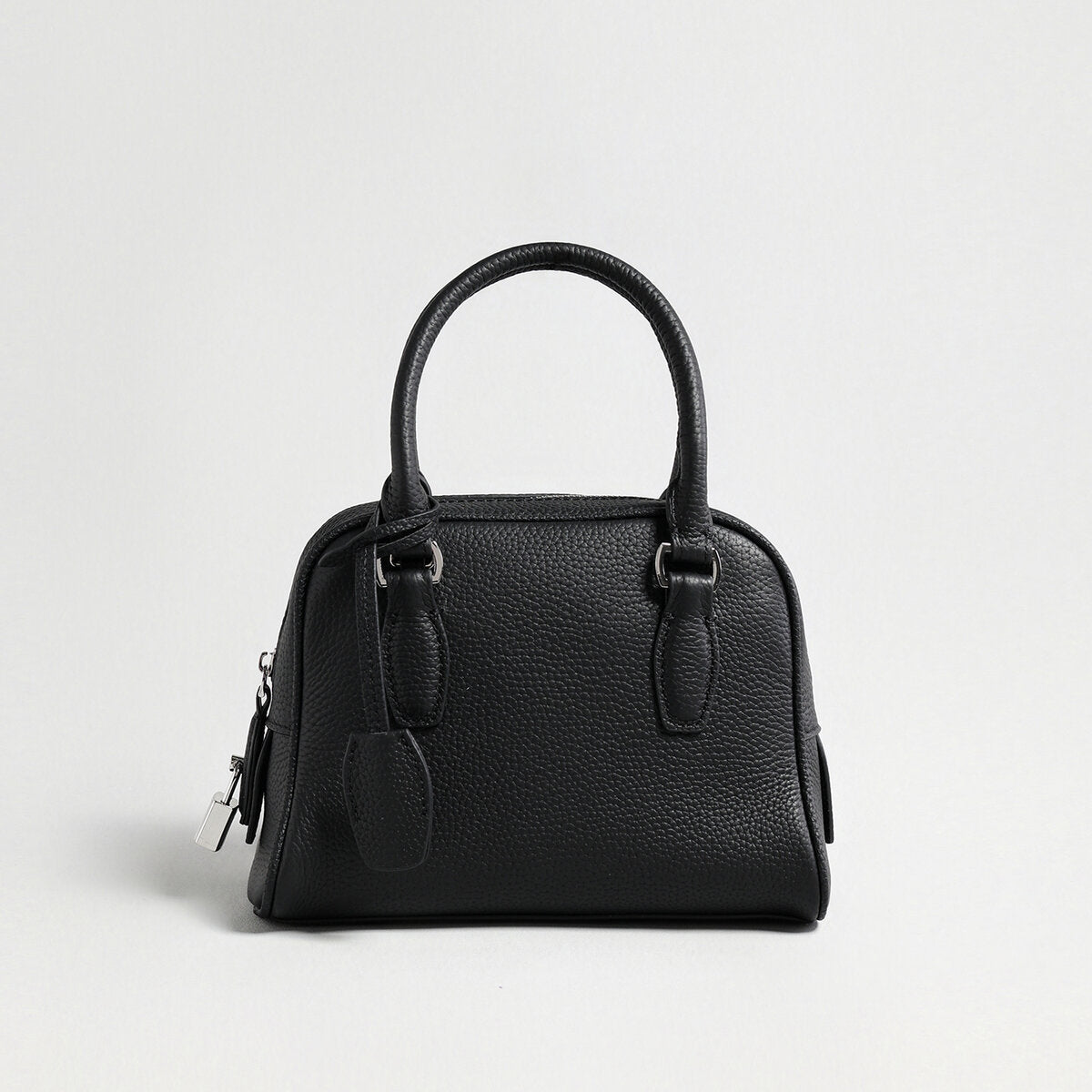 Mini Pebbled Leather Bowling Bag with Padlock Charm - Black