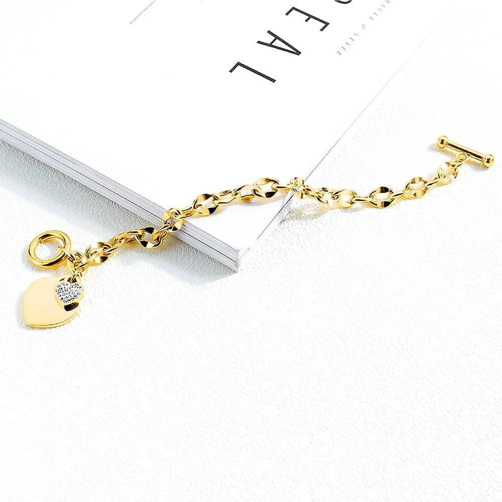 Bullion Gold Diamond cut Belcher Chain T-lock Toggle Bracelet in Gold Layered Steel Jewellery