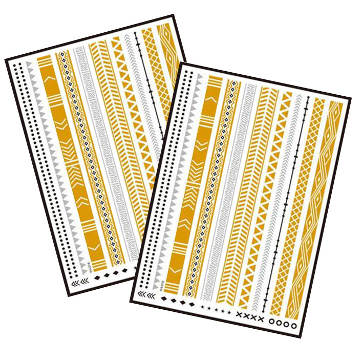 Metallic Temporary Tattoo Gold Silver Glitter Party Body Sticker Waterproof 2 Sheets 076