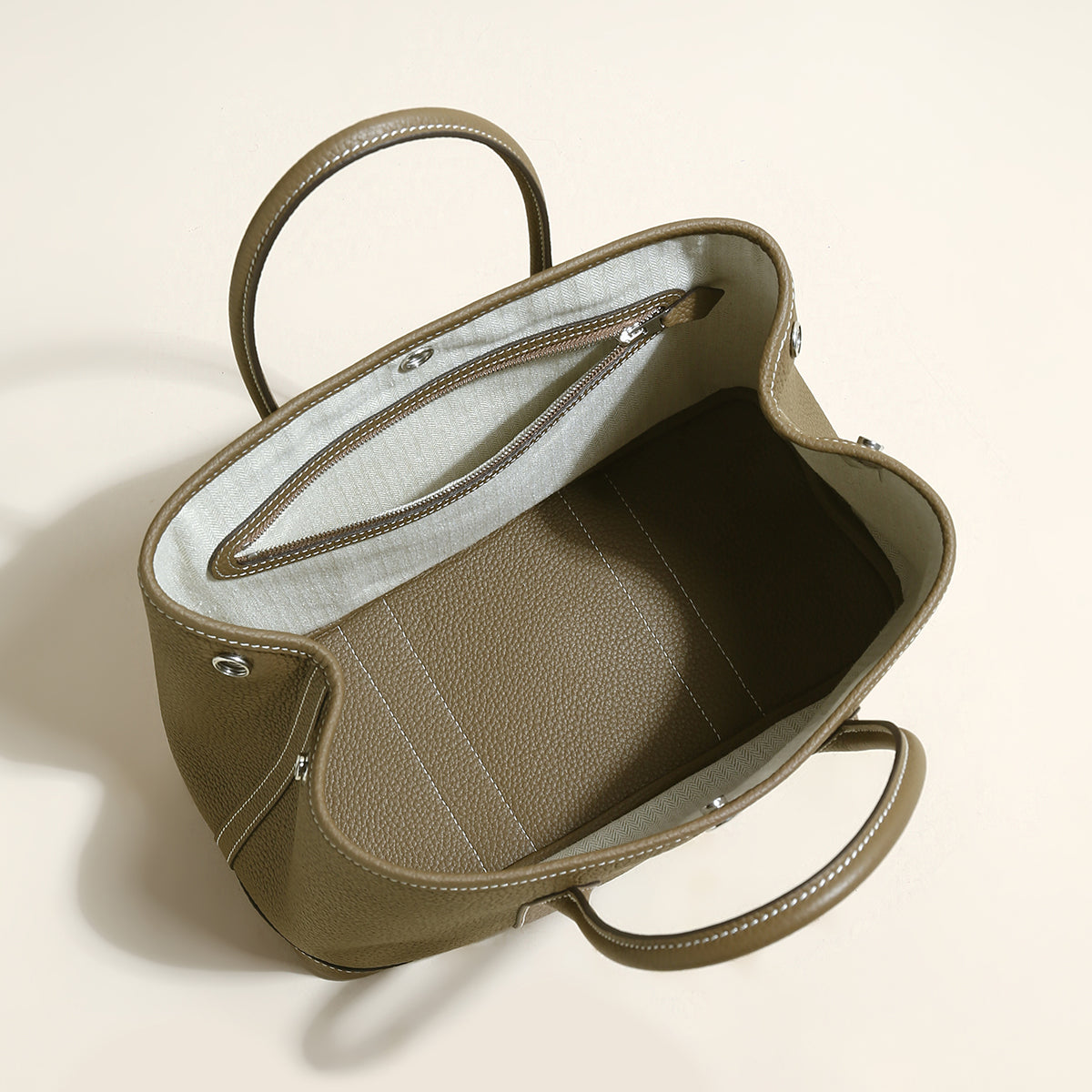 La Rochelle Pebbled Leather Top Handle Tote Bag - Taupe
