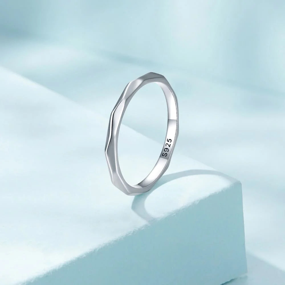 Solid 925 Sterling Silver Geometric Slim Ring