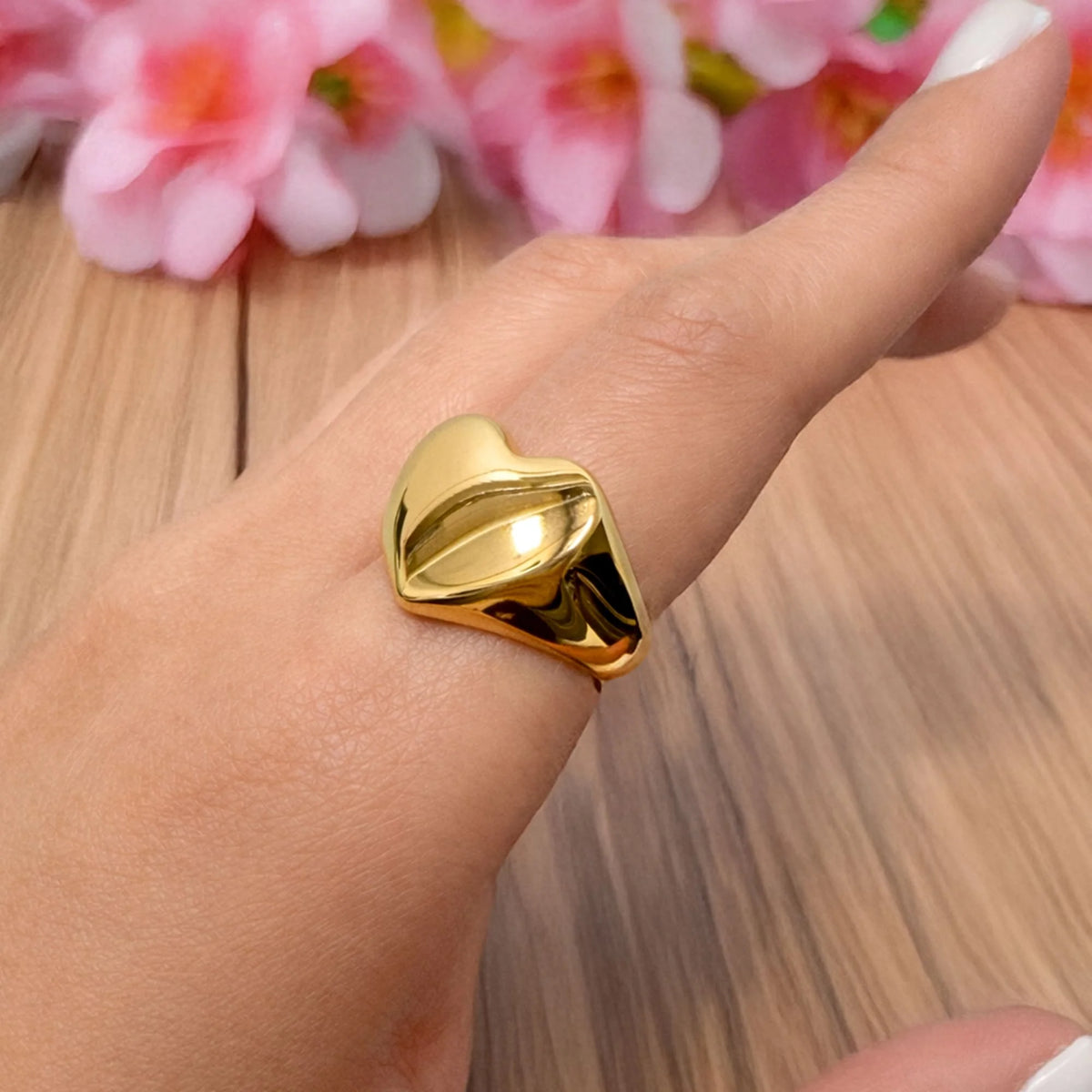 Bullion Gold Heart's Desire Signet Gold Layered Ring in 16mm