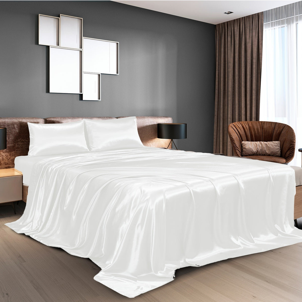 Royal Comfort 4pc Satin Sheet Set - White - King