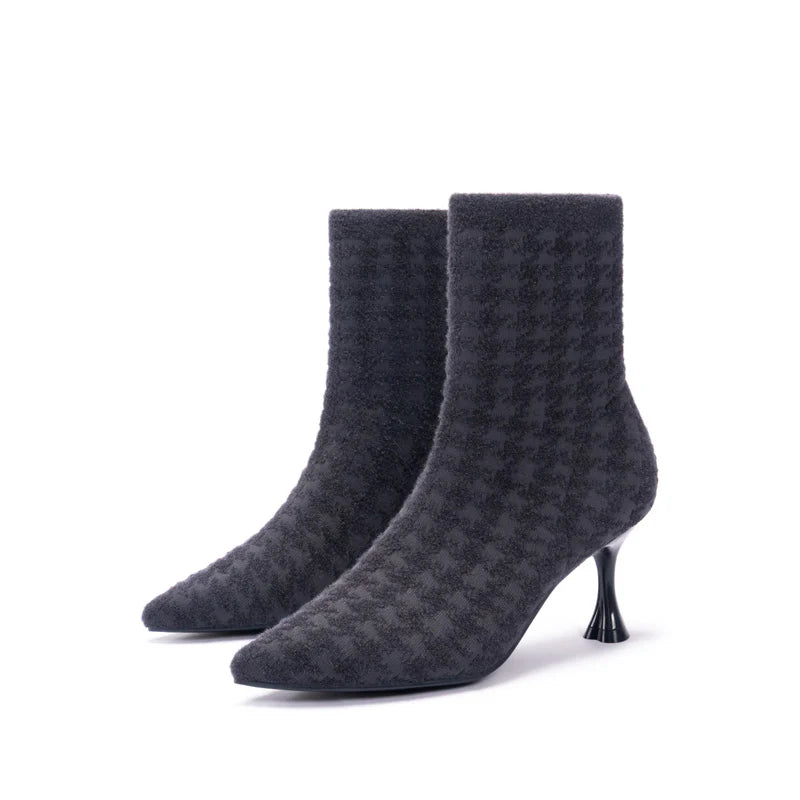 Pointed Toe Stiletto Heel Stretch Ankle Boots - Charcoal